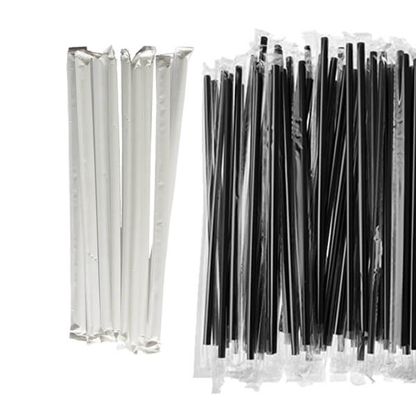 Small Black Plastic Straws, Individually Plastic Wrapped (8mm x 21cm)